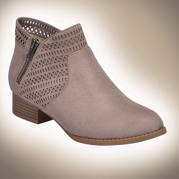 Taupe Cut Out Perforated Flat Ankle Booties - Picture 2 of 2